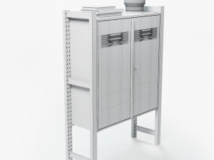 IKEA set with white IVAR Cabinet with doors and IVAR wooden side pillars books and milk glass table 3D 模型