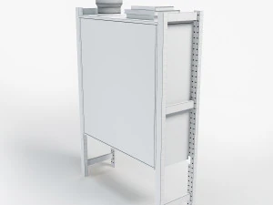 Zestaw IKEA z białą szafką IVAR z drzwiami i drewnianymi słupkami IVAR, książkami i stolikiem ze szkła mlecznego Model 3D