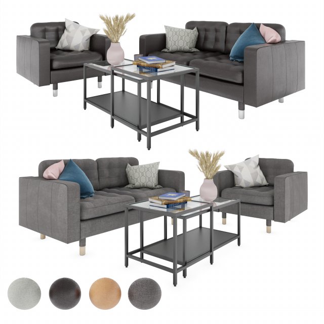 IKEA set with Landskrona double sofa and armchair plus coffee tables VITTSJ 3D मॉडल .c4d .max .obj .3ds .fbx .stl .blend 