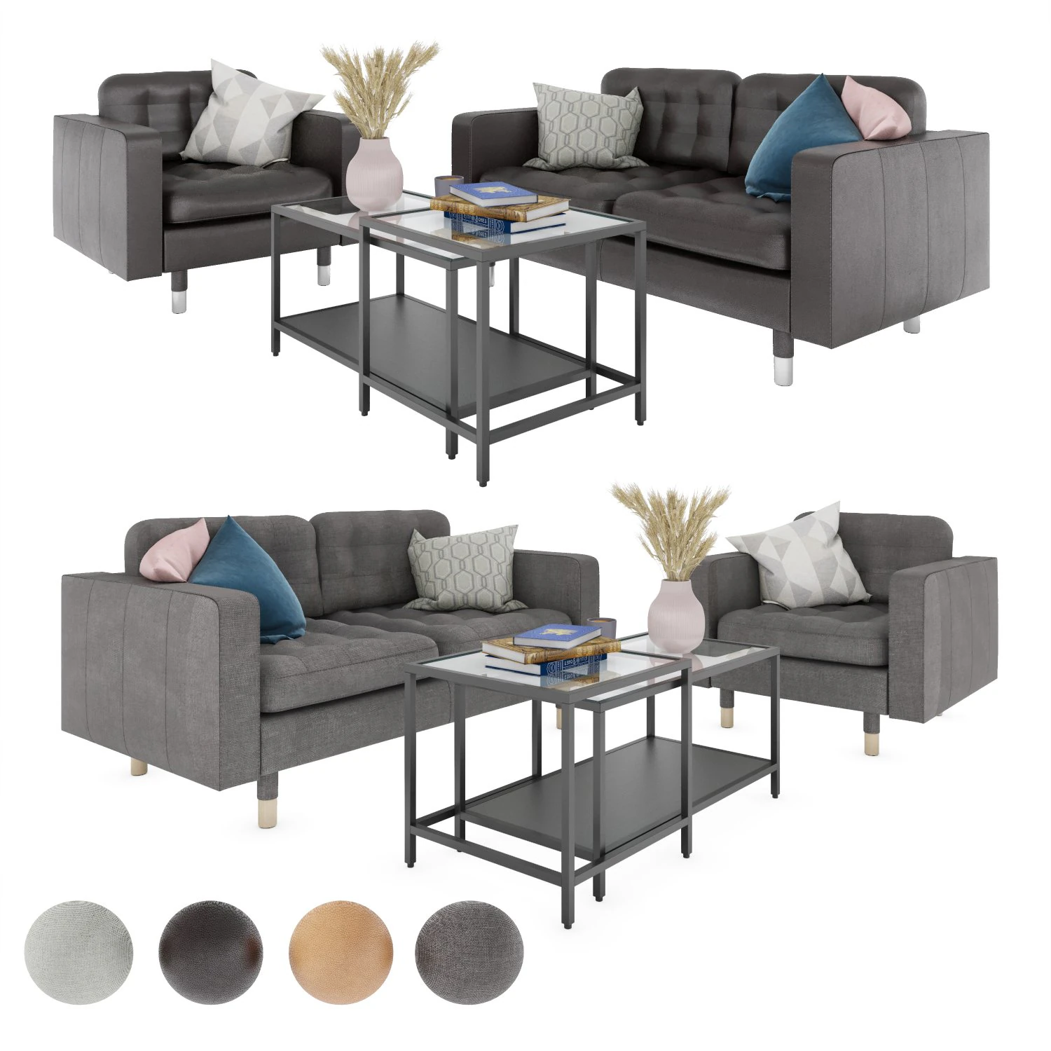 IKEA set with Landskrona double sofa and armchair plus coffee tables VITTSJ 3D Model .c4d .max .obj .3ds .fbx .stl .blend