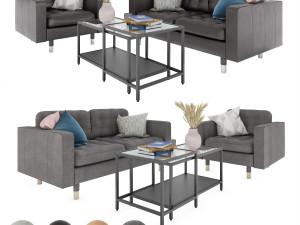 IKEA set with Landskrona double sofa and armchair plus coffee tables VITTSJ 3D मॉडल