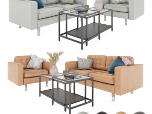 IKEA set with Landskrona double sofa and armchair plus coffee tables VITTSJ 3D मॉडल