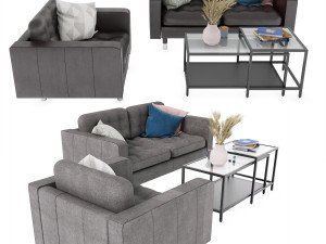 IKEA set with Landskrona double sofa and armchair plus coffee tables VITTSJ 3D मॉडल