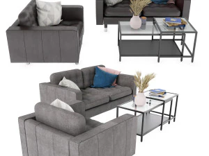 IKEA set with Landskrona double sofa and armchair plus coffee tables VITTSJ 3D Model