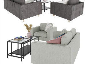 IKEA set with Landskrona double sofa and armchair plus coffee tables VITTSJ 3D मॉडल