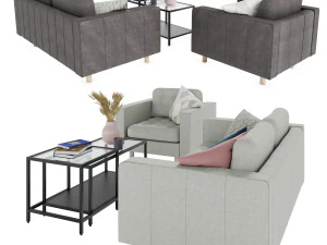 IKEA set with Landskrona double sofa and armchair plus coffee tables VITTSJ 3D Model
