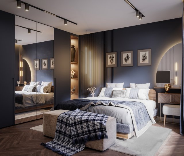 Modern bedroom interior scene 3D Model .c4d .max .obj .3ds .fbx .stl .blend 