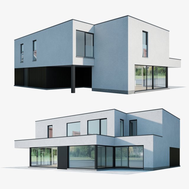 Modern House 01 White and black 3D Model .c4d .max .obj .3ds .fbx .stl .blend 