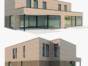 Modern House 02 light brick and wood 3D Model