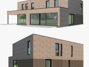Modern House 02 light brick and wood 3D Model