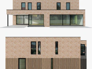Modern House 02 light brick and wood 3D Model