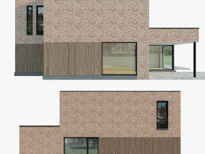 Modern House 02 light brick and wood 3D Model