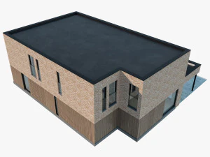 Modern House 02 light brick and wood 3D Model