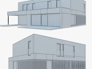 Modern House 02 light brick and wood 3D Model