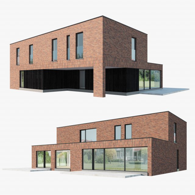 Modern House 03 red brick and black wood Model 3D .c4d .max .obj .3ds .fbx .stl .blend