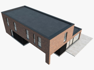 Modern House 03 red brick and black wood Model 3D