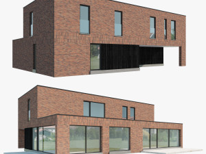 Modern House 03 red brick and black wood Model 3D