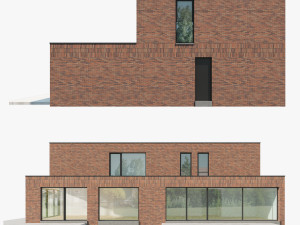 Modern House 03 red brick and black wood Model 3D