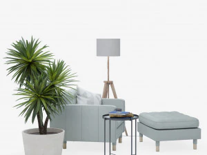 IKEA set with LANDSKRONA armchair and ottoman GLADOM coffe table LAUTERS floor lamp Yucca plant 3D Model