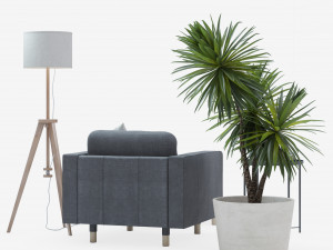 IKEA set with LANDSKRONA armchair and ottoman GLADOM coffe table LAUTERS floor lamp Yucca plant 3Dモデル
