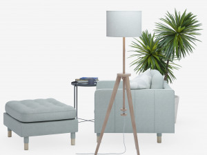 IKEA set with LANDSKRONA armchair and ottoman GLADOM coffe table LAUTERS floor lamp Yucca plant 3Dモデル