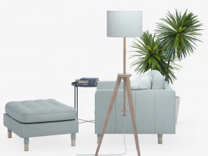 IKEA set with LANDSKRONA armchair and ottoman GLADOM coffe table LAUTERS floor lamp Yucca plant 3D Model
