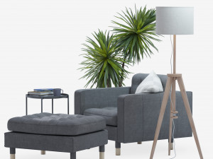 IKEA set with LANDSKRONA armchair and ottoman GLADOM coffe table LAUTERS floor lamp Yucca plant 3Dモデル