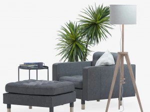 IKEA set with LANDSKRONA armchair and ottoman GLADOM coffe table LAUTERS floor lamp Yucca plant 3D Model