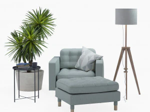 IKEA set with LANDSKRONA armchair and ottoman GLADOM coffe table LAUTERS floor lamp Yucca plant 3D Model