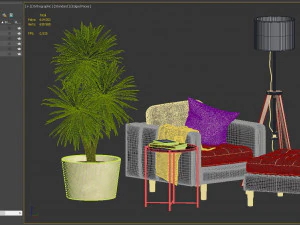 IKEA set with LANDSKRONA armchair and ottoman GLADOM coffe table LAUTERS floor lamp Yucca plant 3D Model