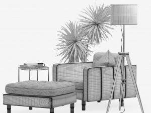 IKEA set with LANDSKRONA armchair and ottoman GLADOM coffe table LAUTERS floor lamp Yucca plant 3Dモデル
