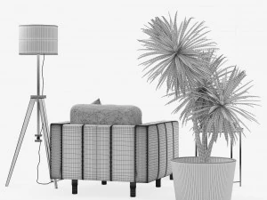 IKEA set with LANDSKRONA armchair and ottoman GLADOM coffe table LAUTERS floor lamp Yucca plant 3D Model