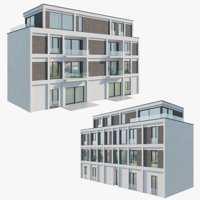 Modern Apartment Building 1 3D Модель .c4d .max .obj .3ds .fbx .stl .blend 