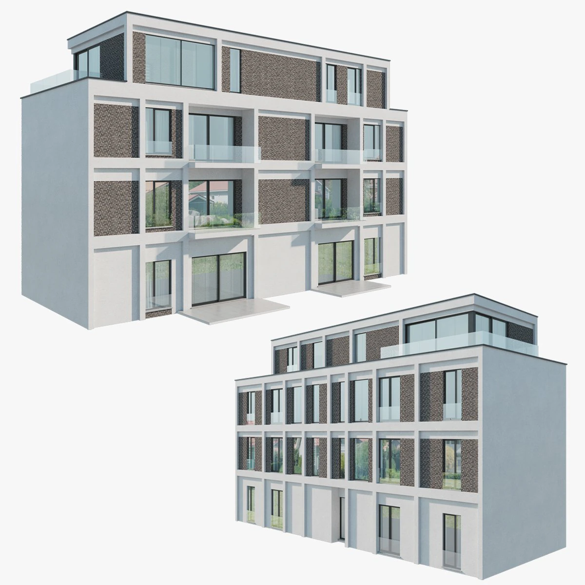 Modern Apartment Building 1 3D Model .c4d .max .obj .3ds .fbx .stl .blend 