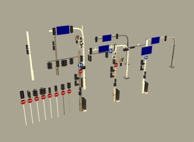 Traffic lights set modular 3D Model .c4d .max .obj .3ds .fbx .stl .blend 