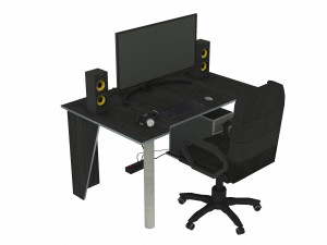 Desktop Computer Table and Chair 3D Model