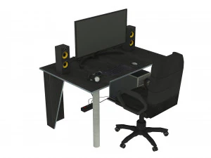 Desktop Computer Table and Chair 3D Model