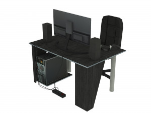 Desktop Computer Table and Chair 3D Model