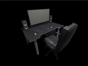 Desktop Computer Table and Chair 3D Model