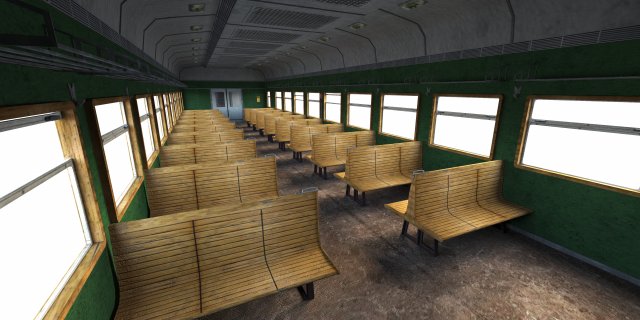 Old commuter train interior Modelo 3D .c4d .max .obj .3ds .fbx .stl .blend 