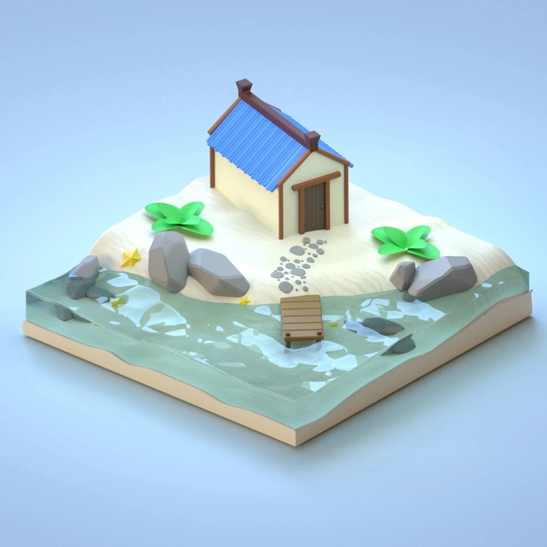 House on the beach 3D Model .c4d .max .obj .3ds .fbx .stl .blend