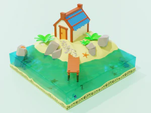 島の小さな家 3Dモデル