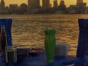 TABLE WITH DISHES AND CHAIRS Modello 3D