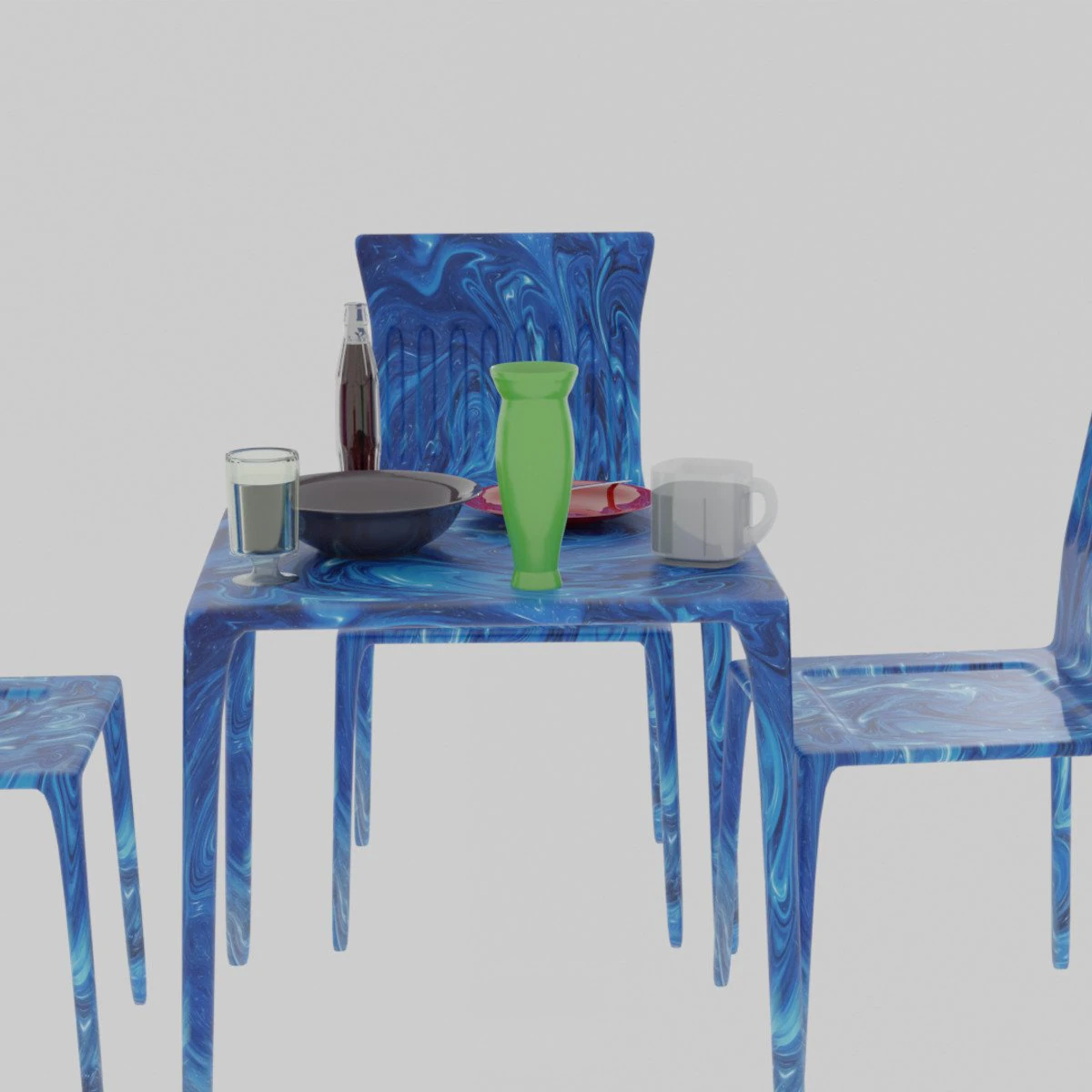 TABLE WITH DISHES AND CHAIRS 3D Model .c4d .max .obj .3ds .fbx .stl .blend 