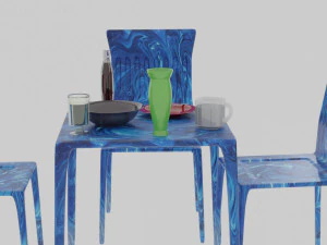 TISCH MIT GESCHIRR UND ST&Uuml;HLEN 3D Modell