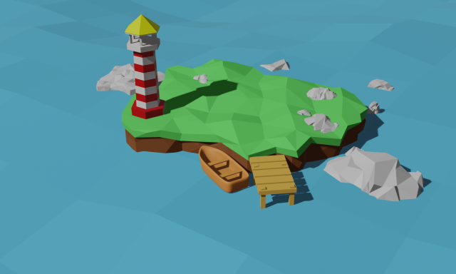 AN ISLAND WITH A LIGHTHOUSE AND A BOAT 3D 模型 .c4d .max .obj .3ds .fbx .stl .blend 
