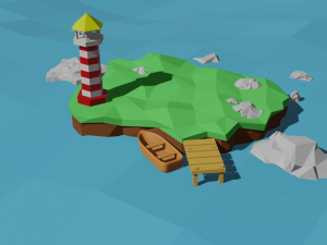 AN ISLAND WITH A LIGHTHOUSE AND A BOAT 3Dモデル