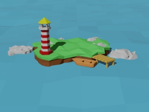 AN ISLAND WITH A LIGHTHOUSE AND A BOAT 3D 模型