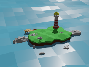 AN ISLAND WITH A LIGHTHOUSE AND A BOAT 3D 模型