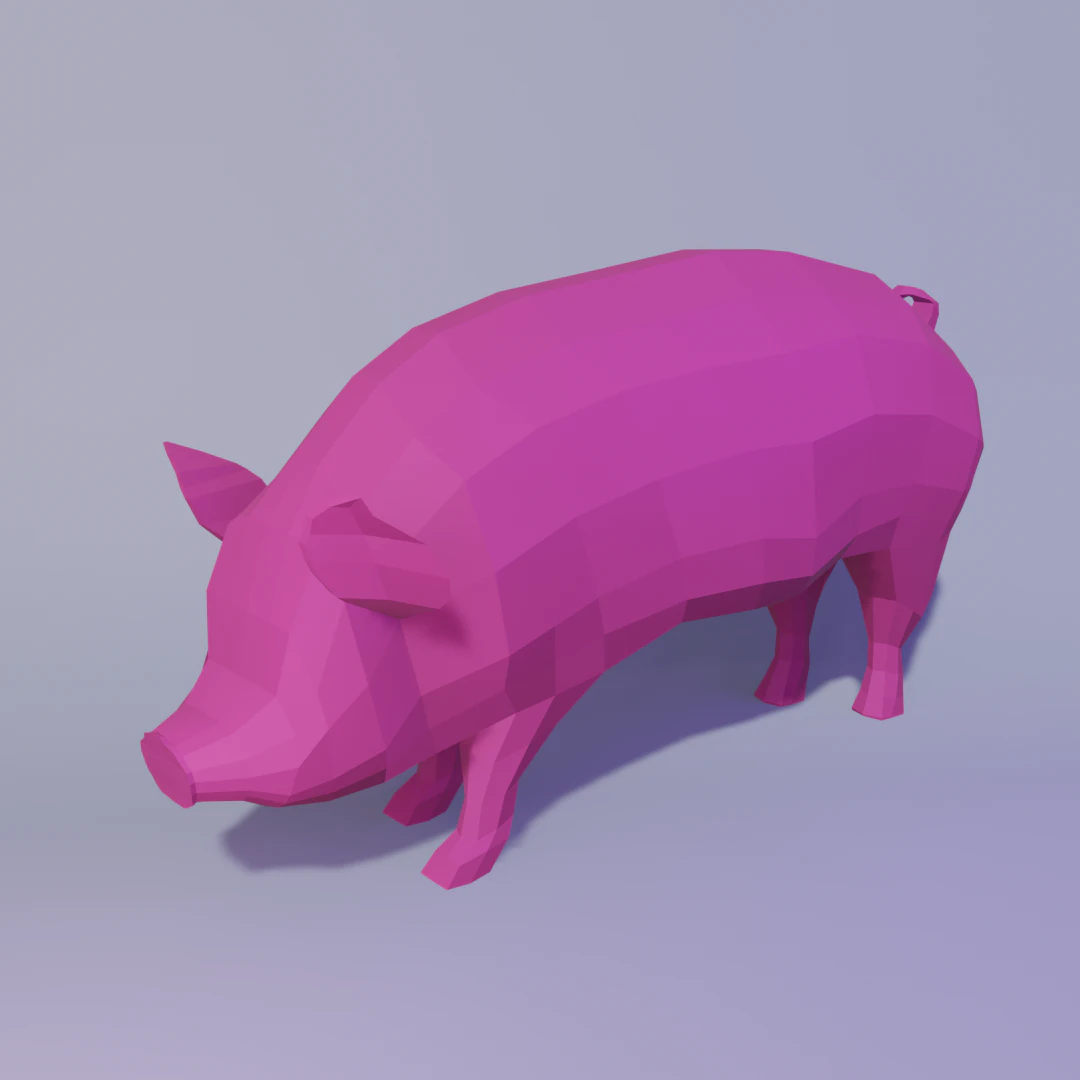 Low poly pink pig 3D Model .c4d .max .obj .3ds .fbx .stl .blend